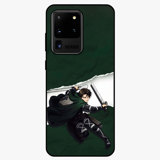 Emerald War Vanguard Glass Case showing flat back view with powerful warrior themed artwork and glossy glass finish.