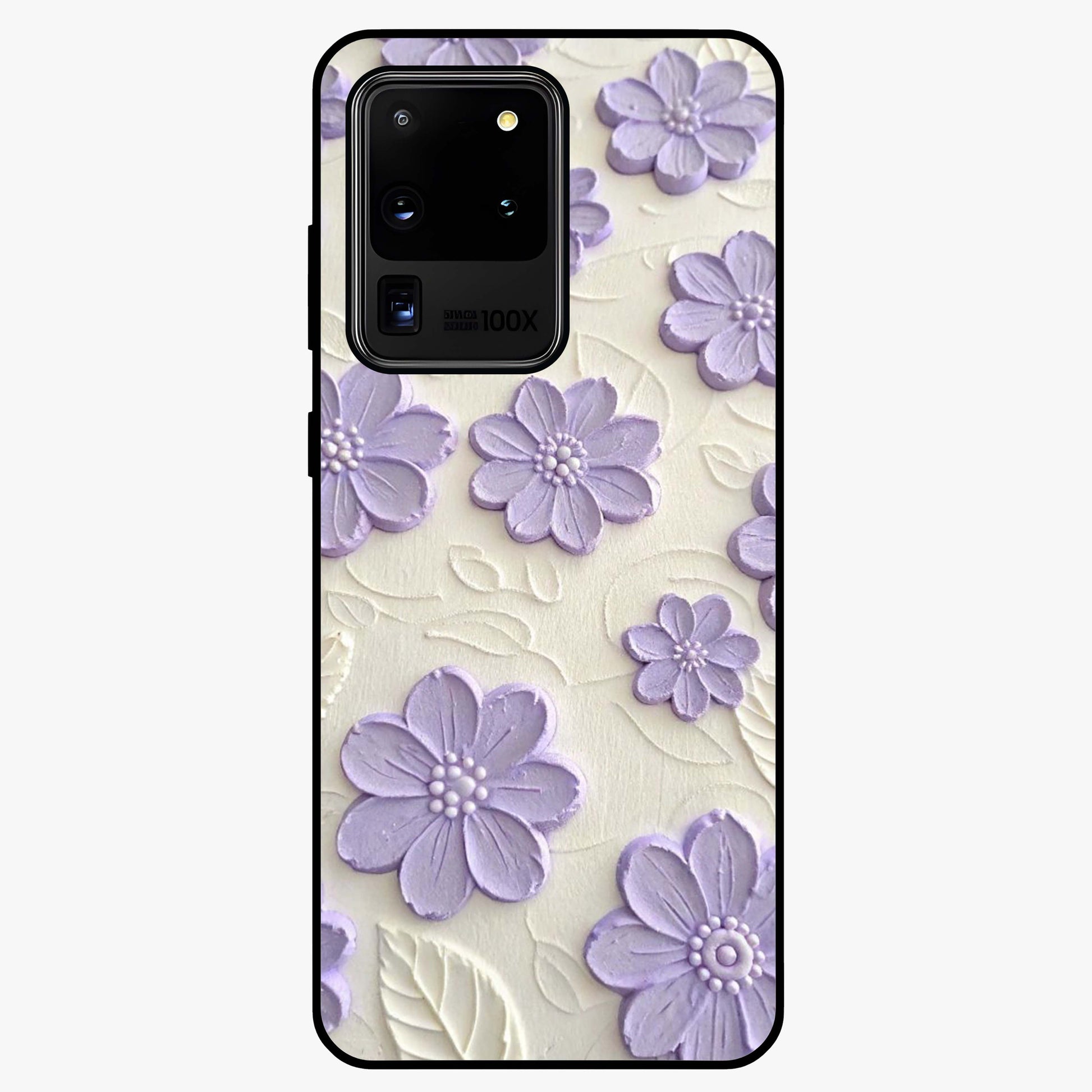 Floral Wall Art With Purple Flowers Glass Case showing flat back view with purple flower artwork and glossy glass finish.