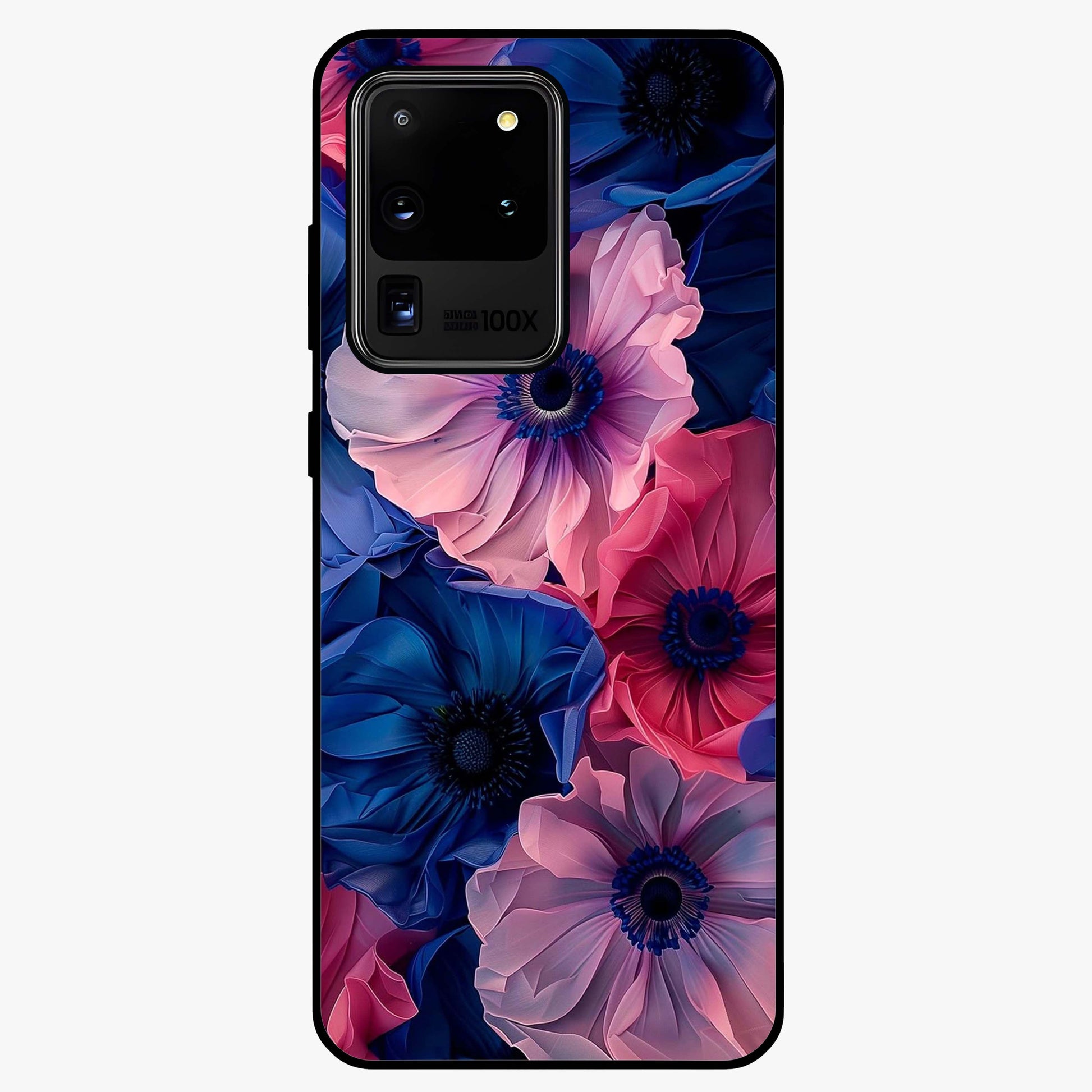 Flower Paper Art Pattern Glass Case showing flat back view with paper cut style floral artwork and glossy glass finish.