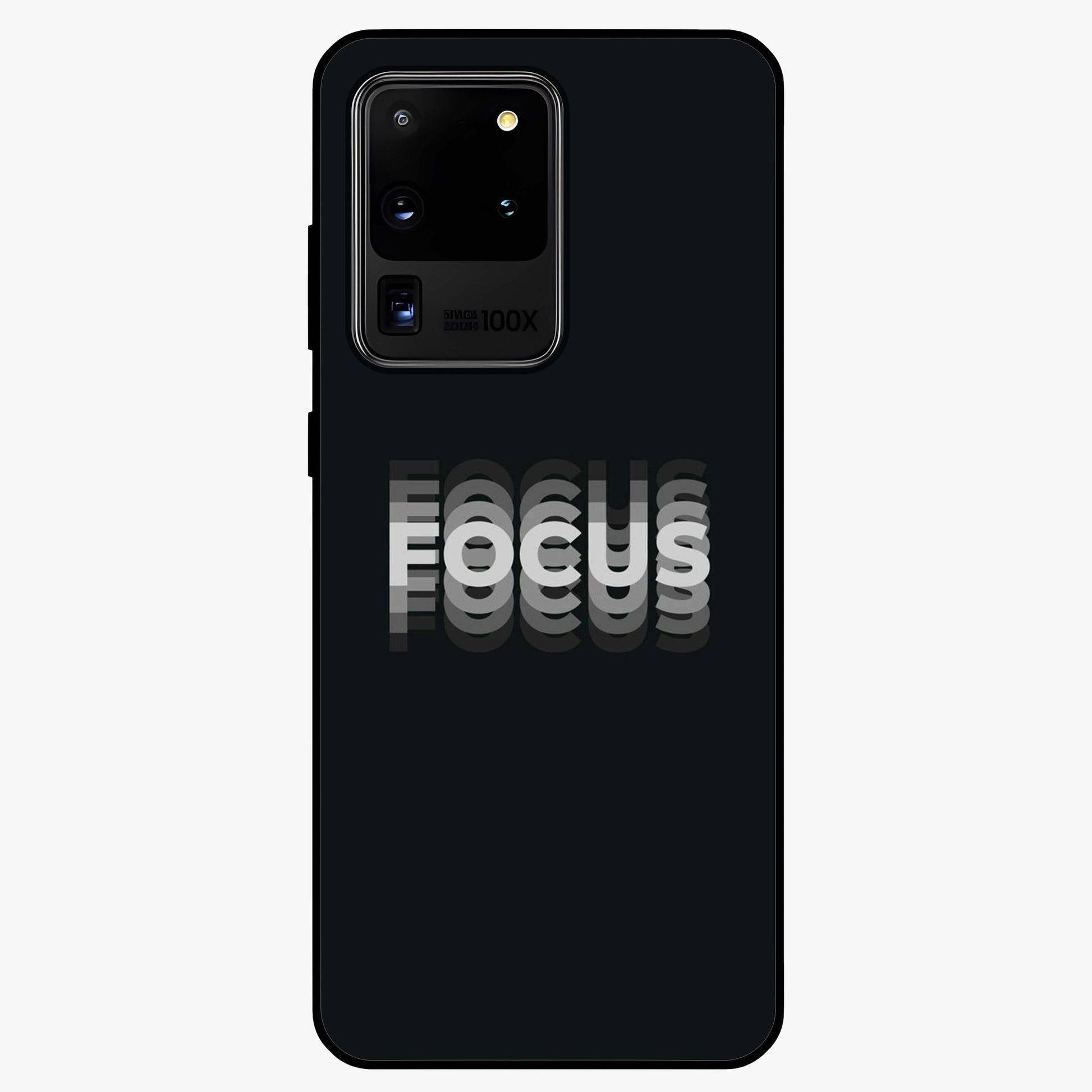 Focused Blade Discipline Glass Case showing flat back view with warrior sword themed artwork and glossy glass finish.