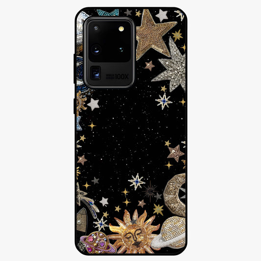 Galactic Jewel Stars Glass Case showing flat back view with sparkling star jewel artwork and glossy glass finish.