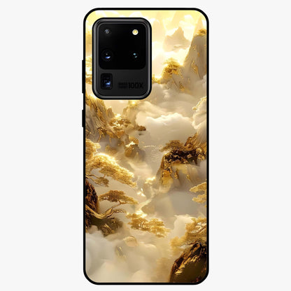 Gates Of Illumination Glass Case showing flat back view with mystical illuminated gate artwork and glossy glass finish.
