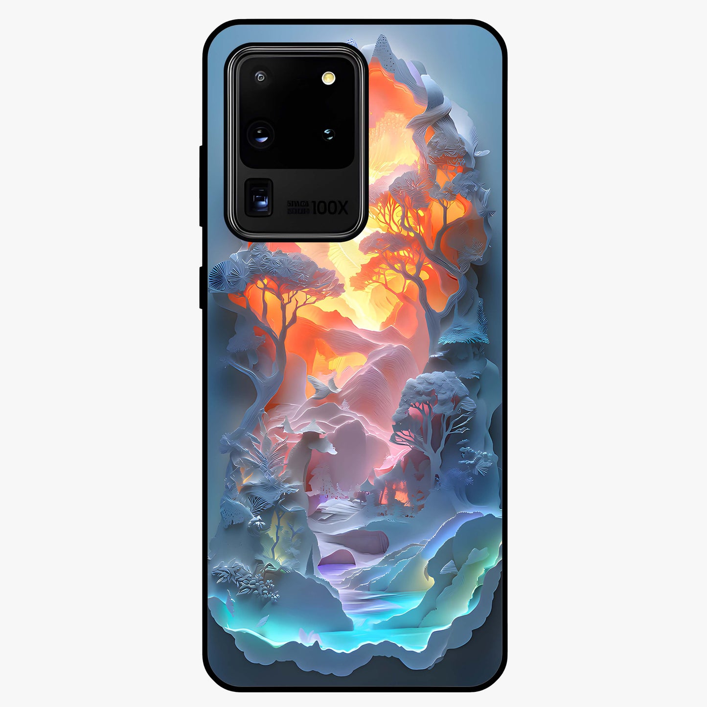 Glow Forest Portal Glass Case showing flat back view with glowing forest portal artwork and glossy glass finish.
