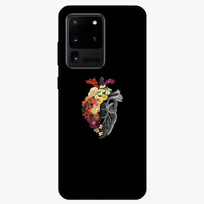 Heart With Flowers Glass Case showing flat back view with heart shaped floral artwork and glossy glass finish.