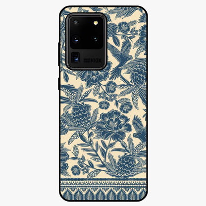 Heirloom Wild Bloom Glass Case showing flat back view with vintage inspired wild flower artwork and glossy glass finish.