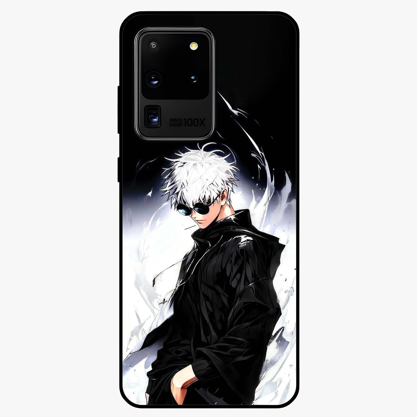 Limitless Shadow King Glass Case showing flat back view with powerful shadow warrior artwork and glossy glass finish.