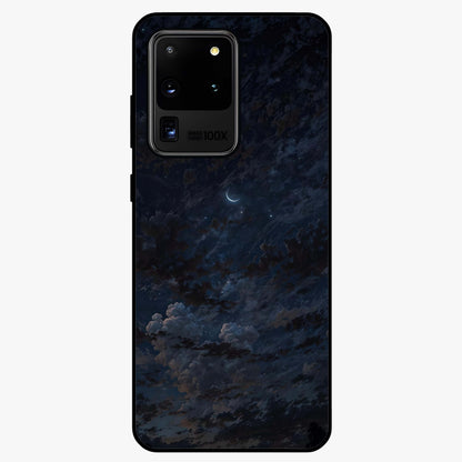 Lunar Veil Silence Glass Case showing flat back view with mystical moon veil artwork and glossy glass finish.