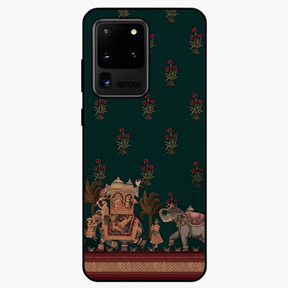 Macmerise Glass Case showing flat back view with stylish modern artwork and glossy glass finish.