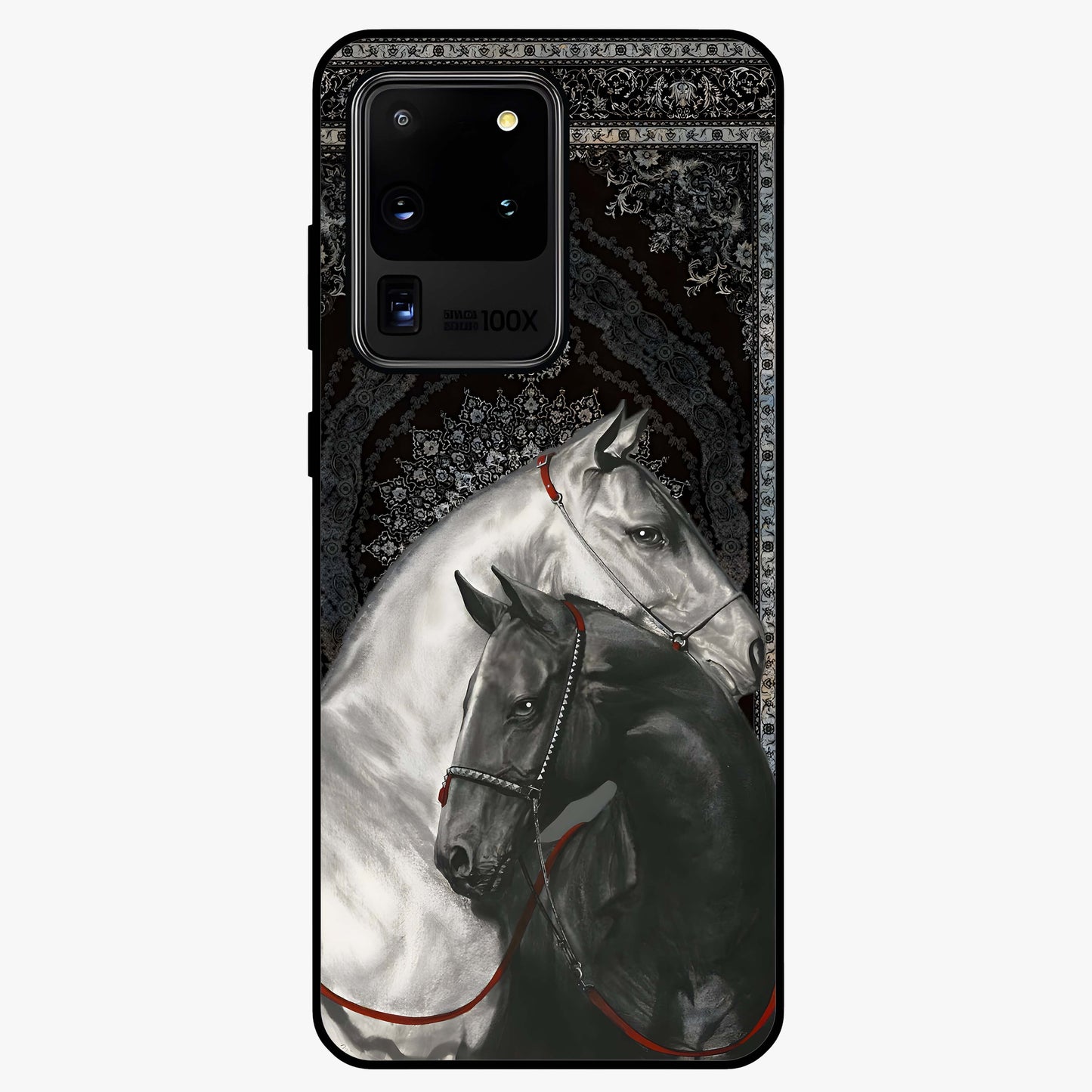 Majestic Ride Legacy Glass Case showing flat back view with powerful automotive inspired artwork and glossy glass finish.