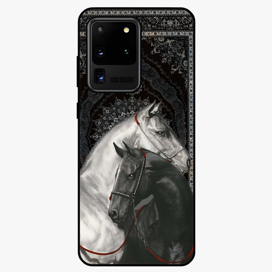 Majestic Ride Legacy Glass Case showing flat back view with powerful automotive inspired artwork and glossy glass finish.