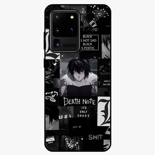 Midnight Chaos Mind Glass Case showing flat back view with abstract dark themed artwork and glossy glass finish.