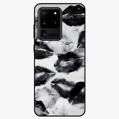 Midnight Kiss Marks Glass Case showing flat back view with lipstick kiss mark artwork and glossy glass finish.