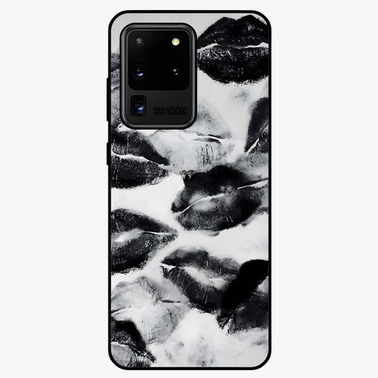 Midnight Kiss Marks Glass Case showing flat back view with lipstick kiss mark artwork and glossy glass finish.
