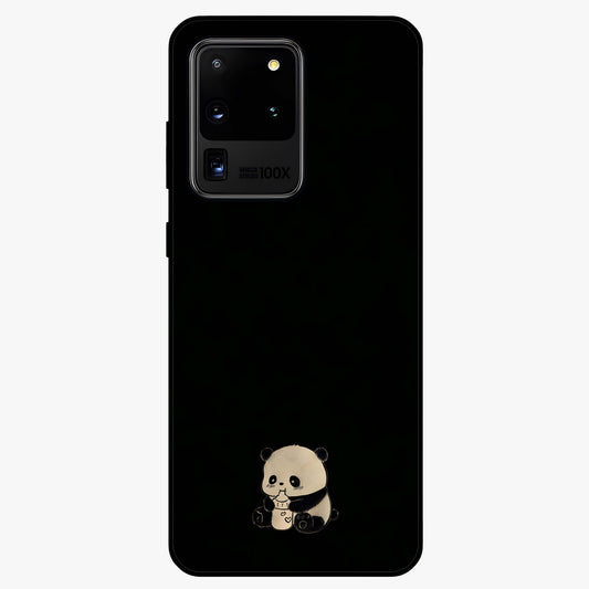 Midnight Panda Love Glass Case showing flat back view with cute panda themed artwork and glossy glass finish.