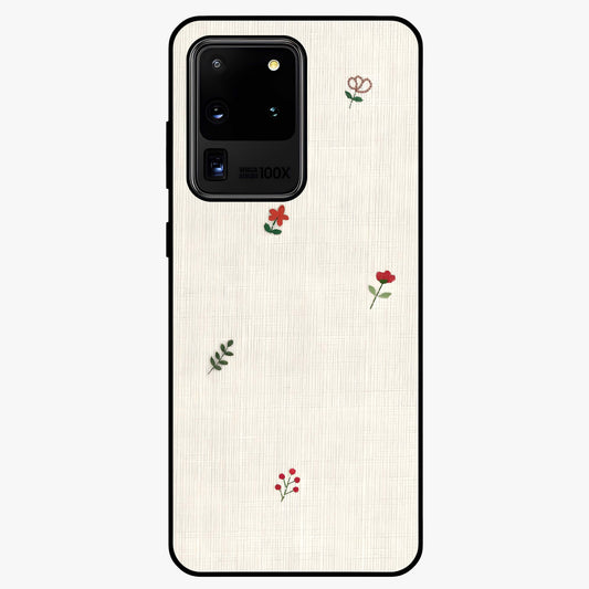 Minimal Petal Whispers Glass Case showing flat back view with soft minimal floral artwork and glossy glass finish.
