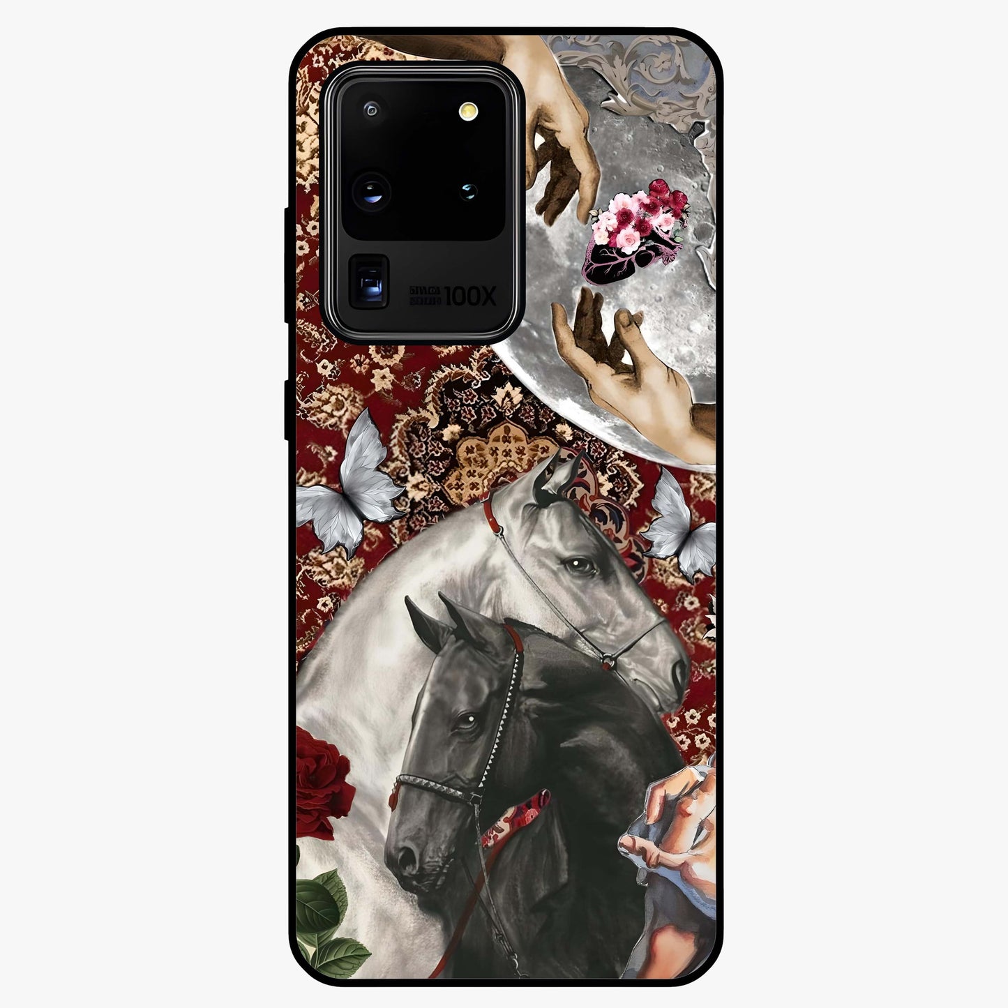 Moonlit Royal Stallion Glass Case showing flat back view with majestic horse under moonlight artwork and glossy glass finish.
