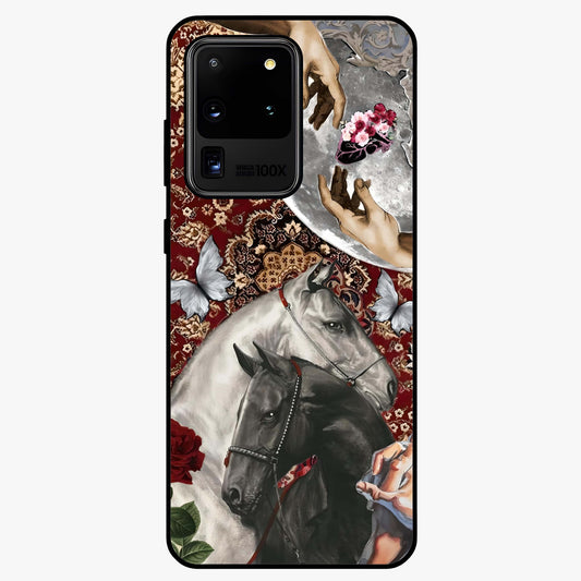 Moonlit Royal Stallion Glass Case showing flat back view with majestic horse under moonlight artwork and glossy glass finish.