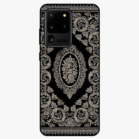 Noir Bloom Elegance Glass Case showing flat back view with elegant dark floral artwork and glossy glass finish.