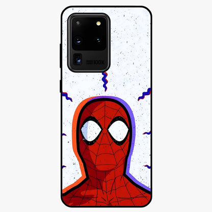 Omg Spiderman Glass Case showing flat back view with bold superhero inspired artwork and glossy glass finish.
