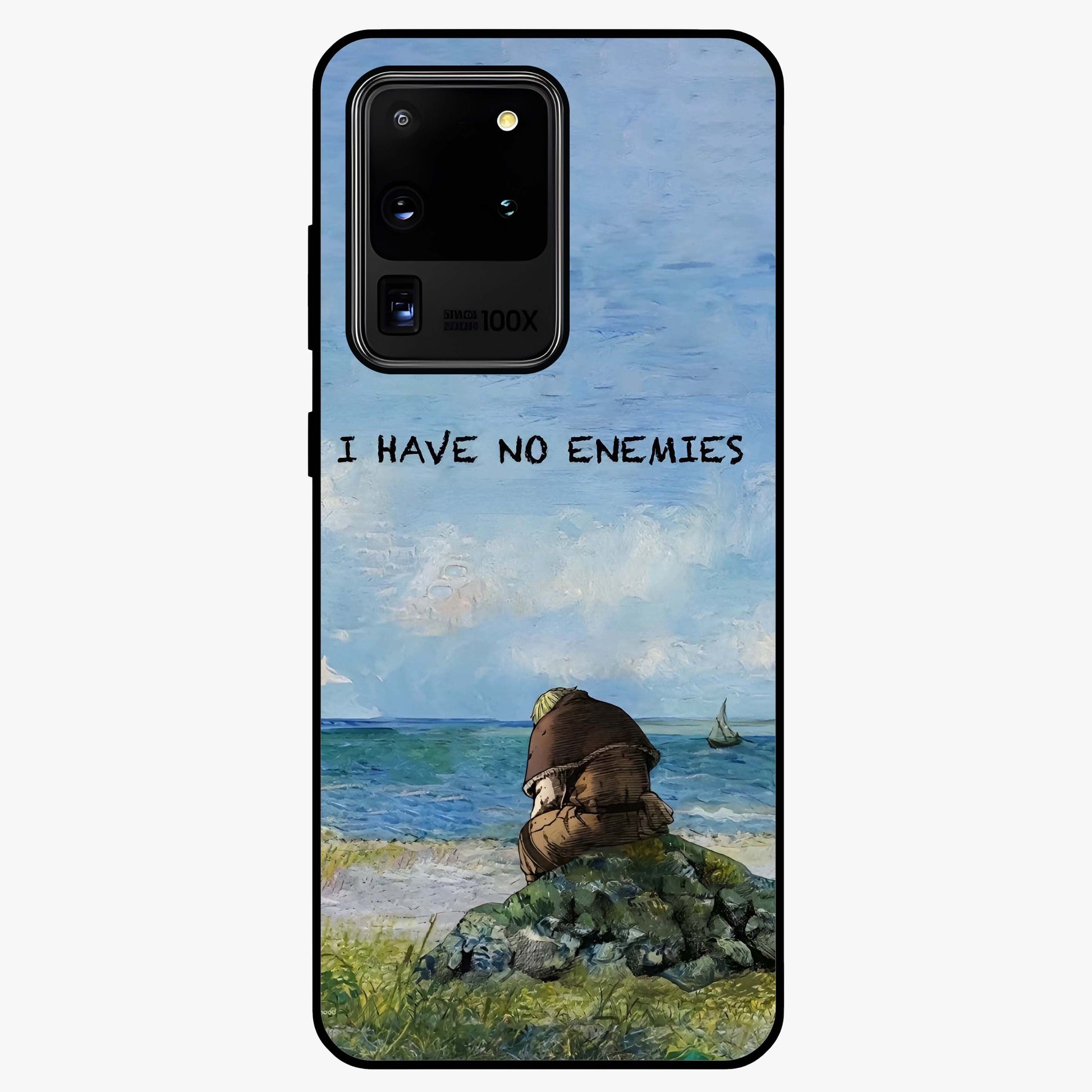 Peace Beyond War Glass Case showing flat back view with symbolic peace themed artwork and glossy glass finish.