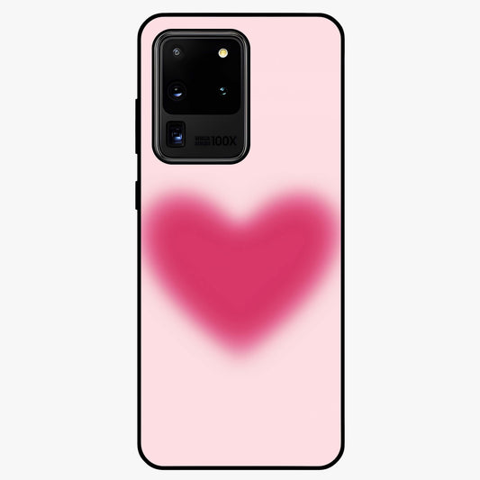 Pink Aura Heart Glass Case showing flat back view with glowing heart artwork and glossy glass finish.