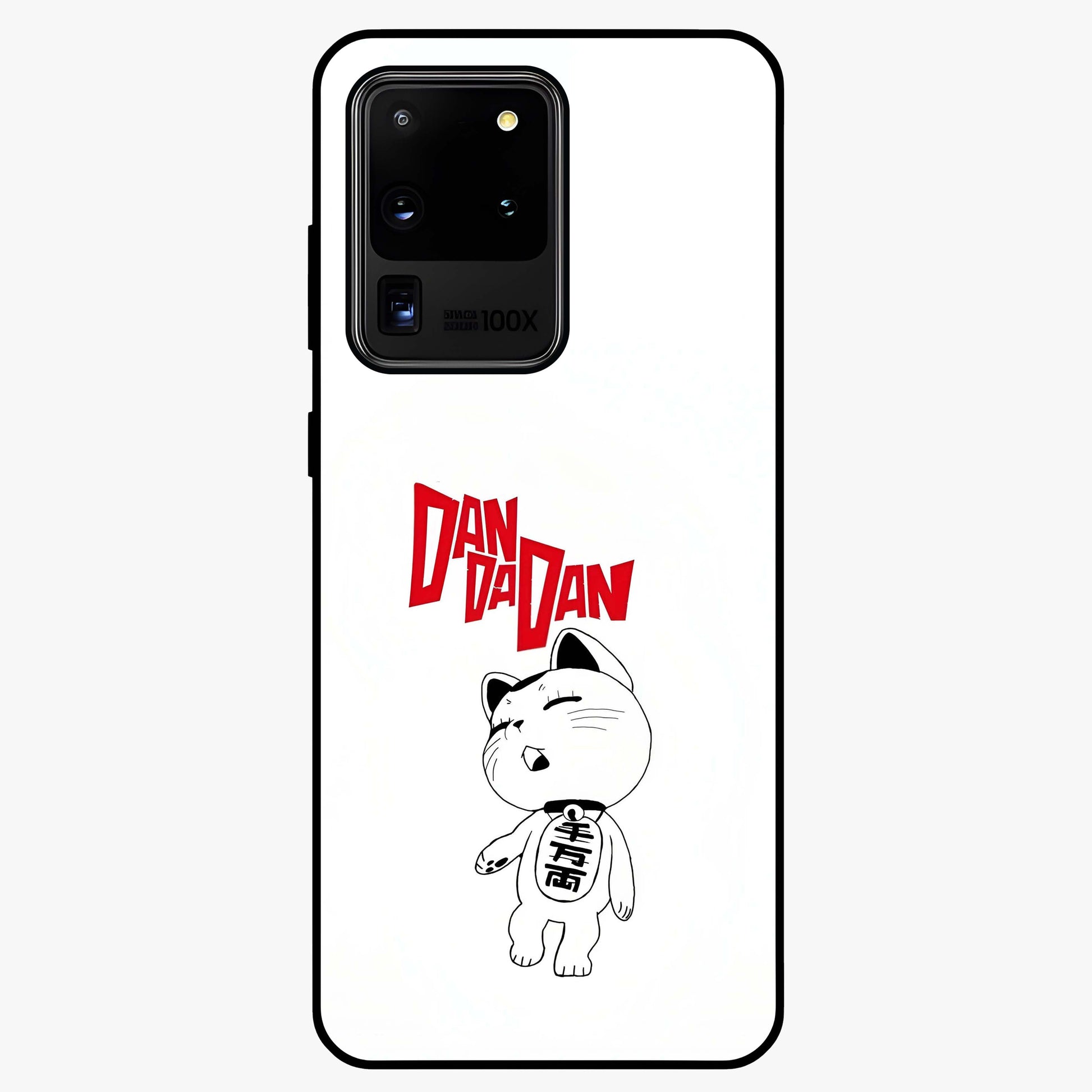 Playful Spirit Charm Glass Case showing flat back view with cheerful charm themed artwork and glossy glass finish.