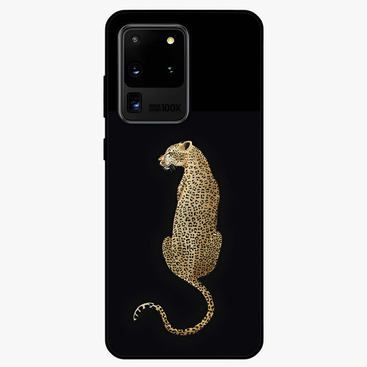 Regal Leopard Glass Case showing flat back view with bold leopard artwork and glossy glass finish.