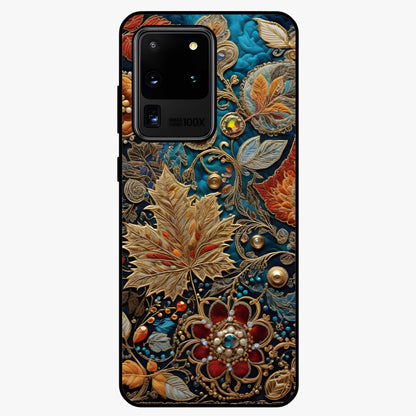 Royal Jewel Garden Glass Case showing flat back view with decorative floral garden artwork and glossy glass finish.