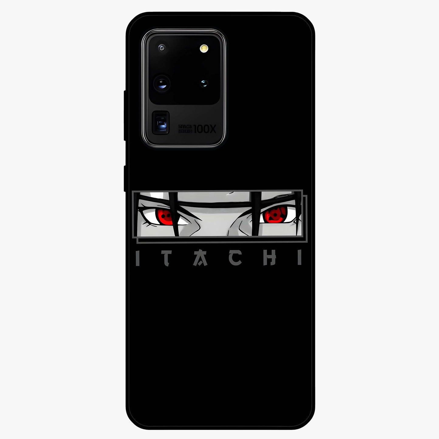 Scarlet Gaze Dominance Glass Case showing flat back view with striking red themed artwork and glossy glass finish.