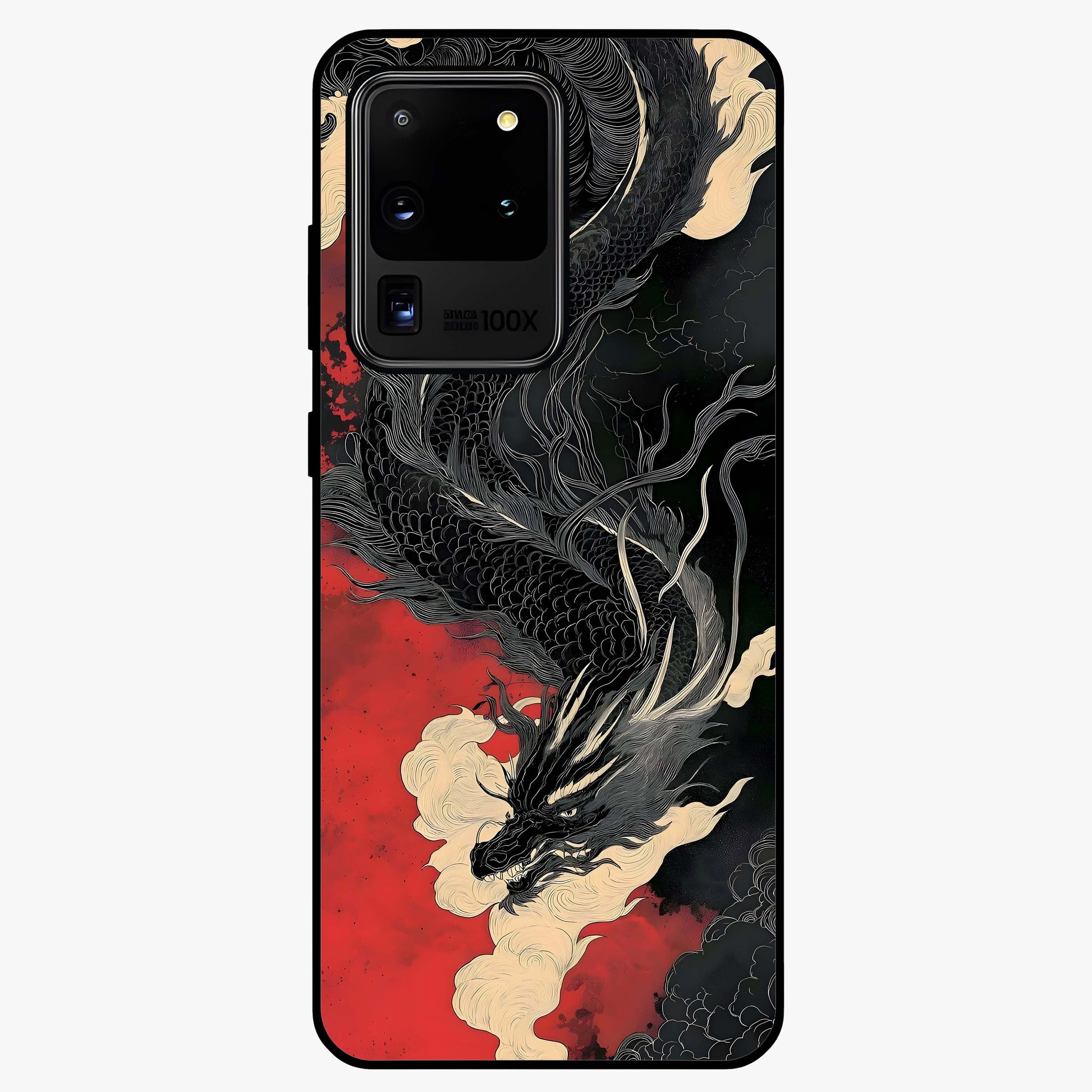Shadow Dragon Fury Glass Case showing flat back view with fierce dragon artwork and glossy glass finish.