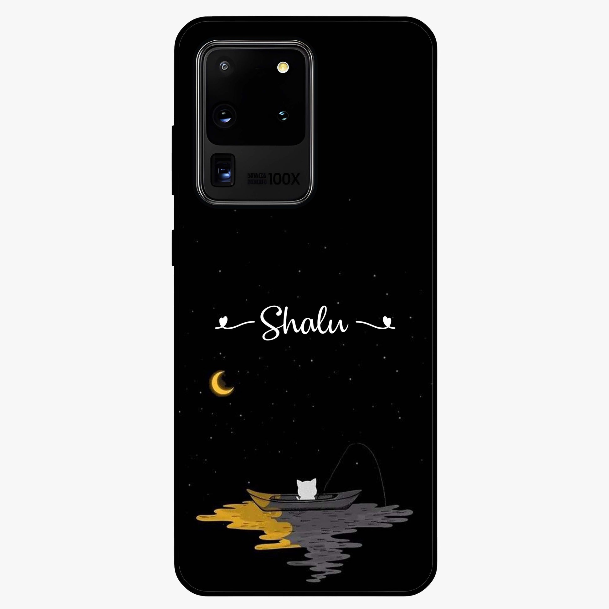 Silent Night Row Glass Case showing flat back view with calm night themed artwork and glossy glass finish.