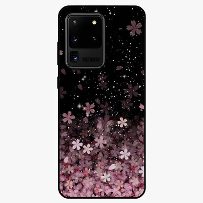 Small Starry Flowers Glass Case showing flat back view with delicate starry floral artwork and glossy glass finish.