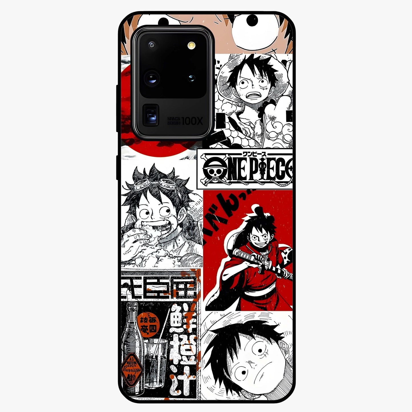 Strawhat Chaos Panels Glass Case showing flat back view with anime inspired chaos panel artwork and glossy glass finish.