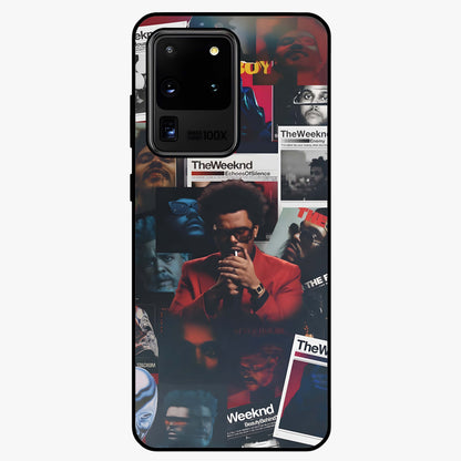 The Weeknd Glass Case showing flat back view with music inspired artistic portrait artwork and glossy glass finish.