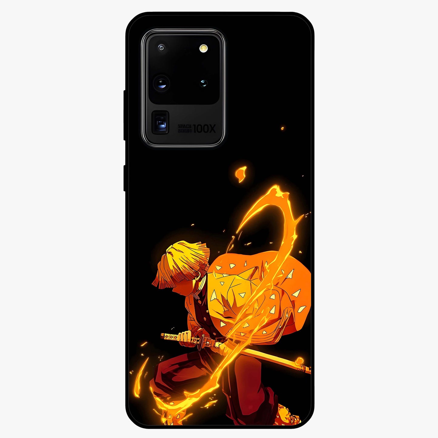 Thunder Flame Execution Glass Case showing flat back view with powerful flame and lightning artwork and glossy glass finish.