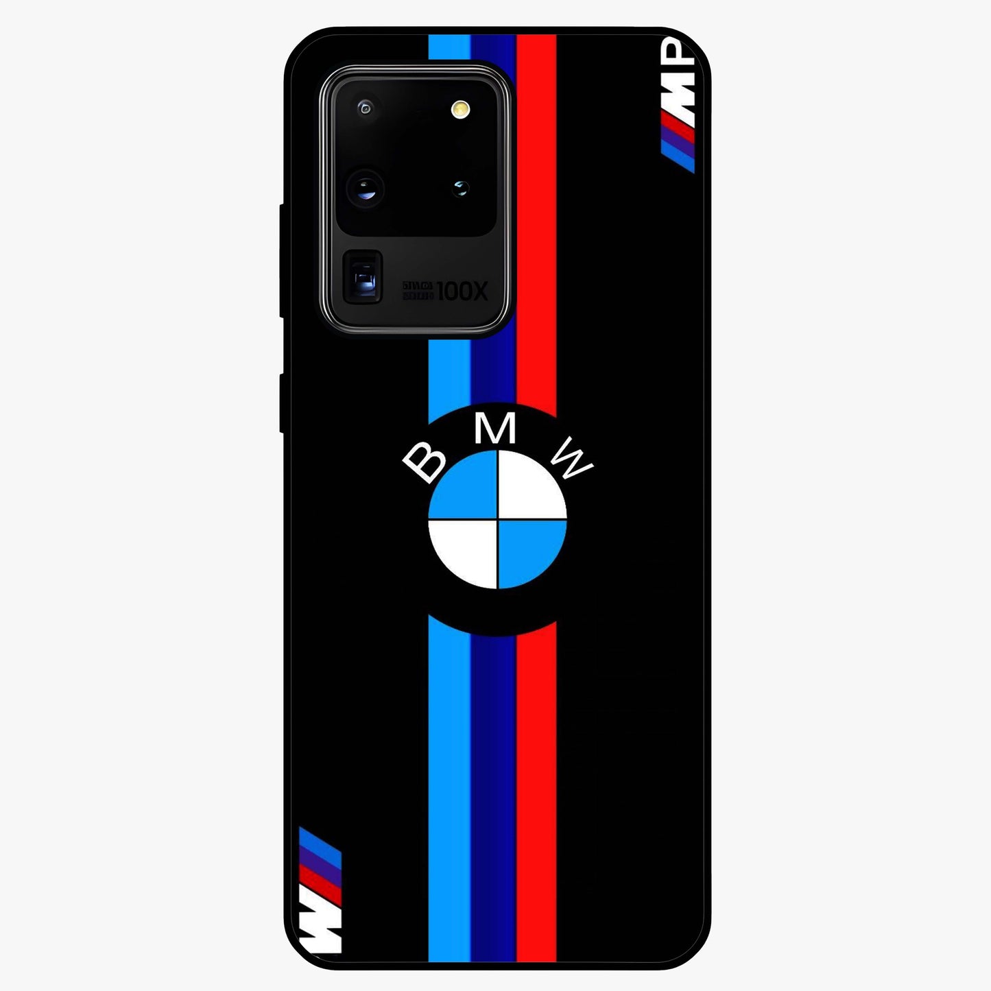 Turbo BMW Beast Glass Case showing flat back view with high performance sports car artwork and glossy glass finish.