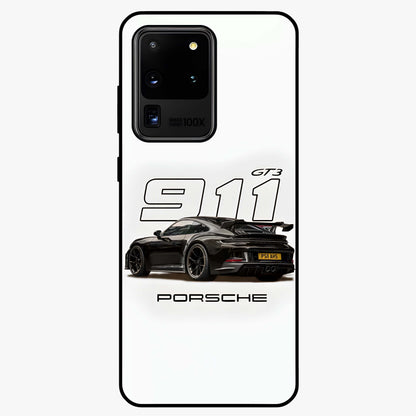 Turbo Legacy Icon Glass Case showing flat back view with iconic sports car inspired artwork and glossy glass finish.
