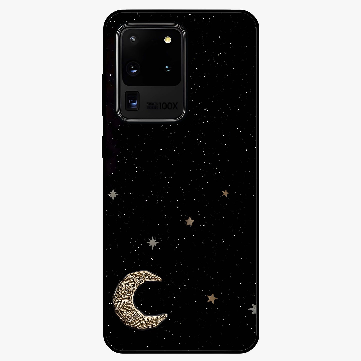 Twinkle Star With Half Moon Glass Case showing flat back view with star and half moon artwork and glossy glass finish.