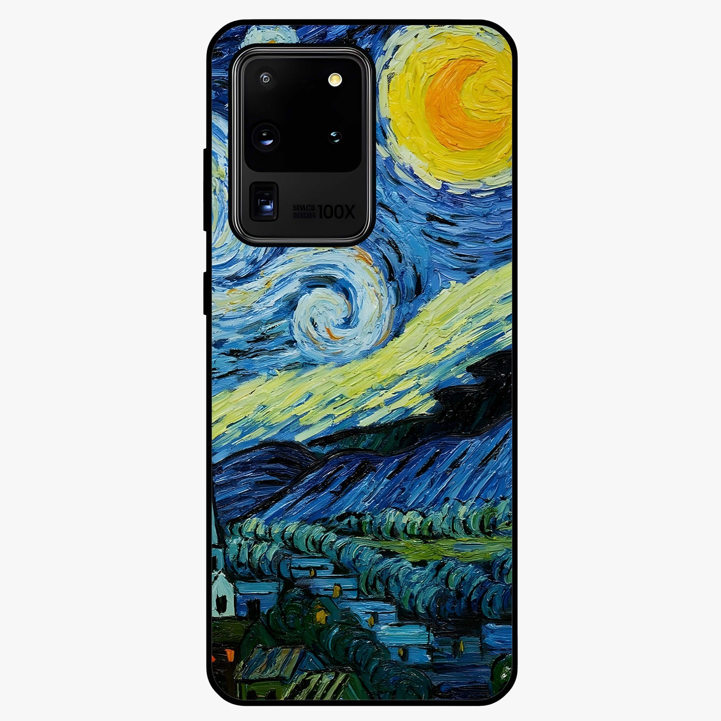Van Gogh Art Glass Case showing flat back view with classic painterly artwork inspired by Van Gogh style and glossy glass finish.