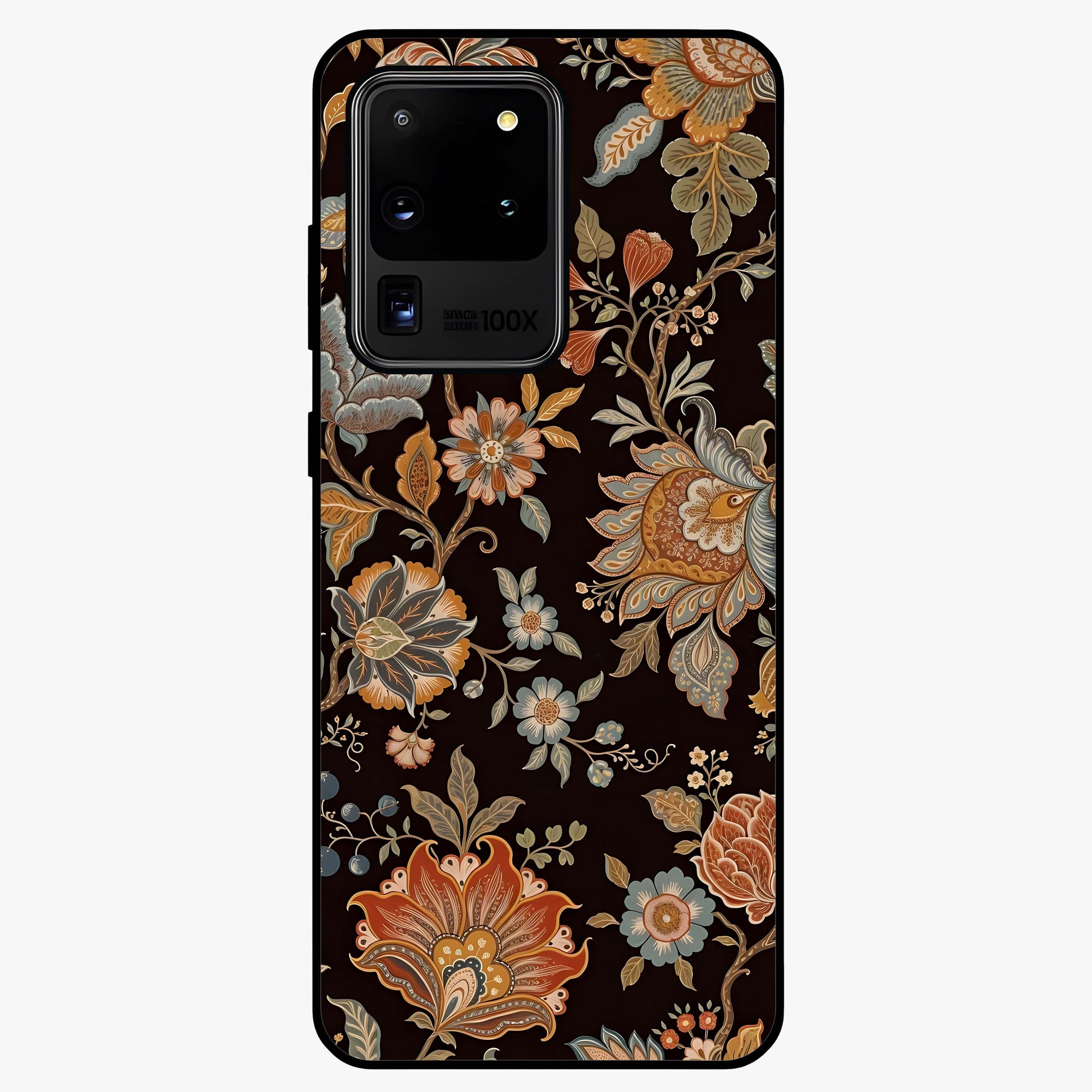 Vintage Floral Dream Glass Case showing flat back view with classic floral artwork and glossy glass finish.