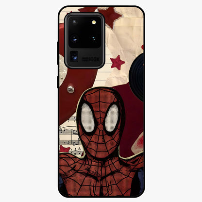 Web Warrior Vibes Glass Case showing flat back view with superhero inspired web themed artwork and glossy glass finish.