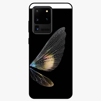 Whispers Of Wings Glass Case showing flat back view with graceful wing inspired artwork and glossy glass finish.
