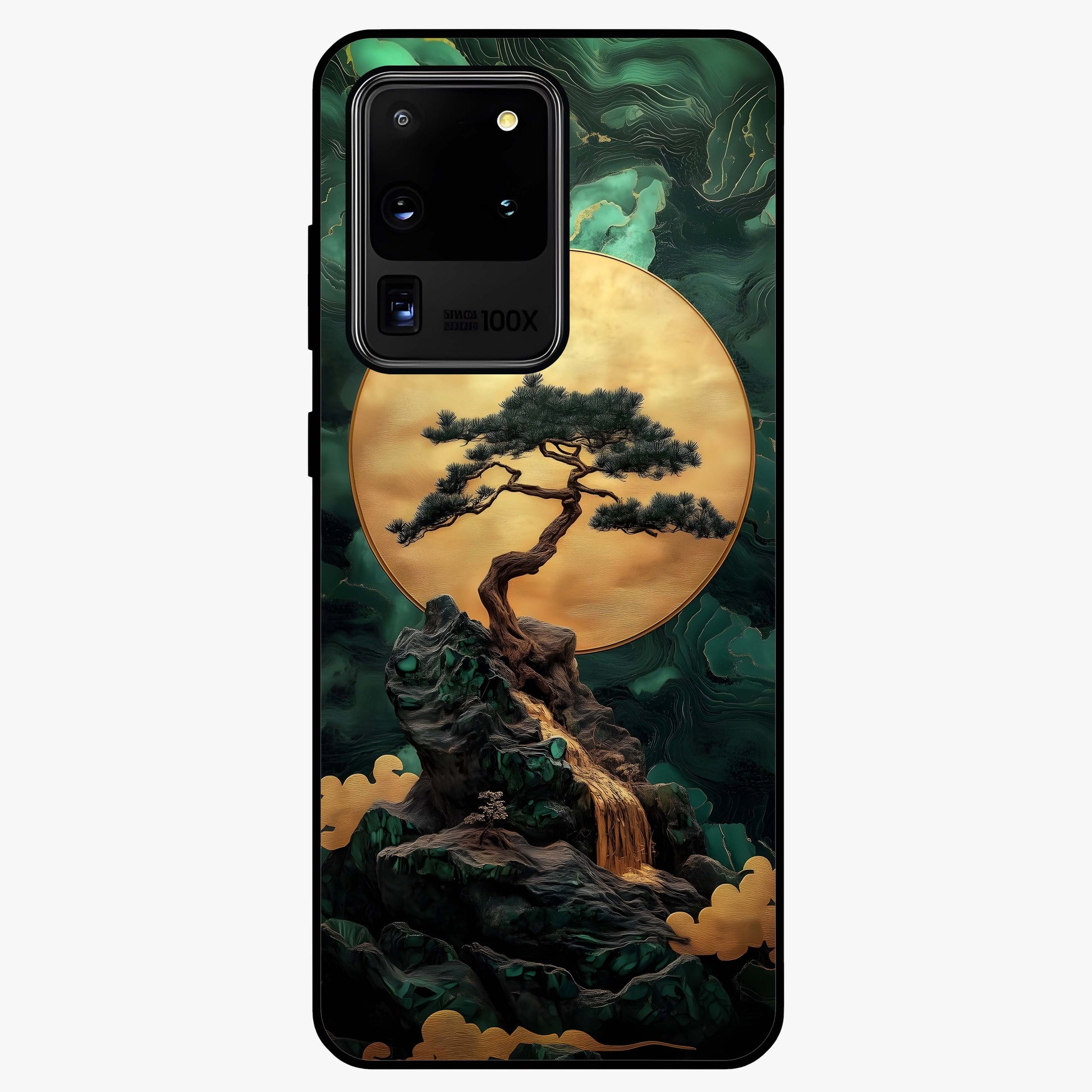 Zen Moon Rise Glass Case showing flat back view with calm moonrise artwork and glossy glass finish.