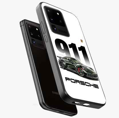 911 Turbo Dominance Glass Case displayed in premium angled mockup highlighting sporty car illustration and sleek glass surface.