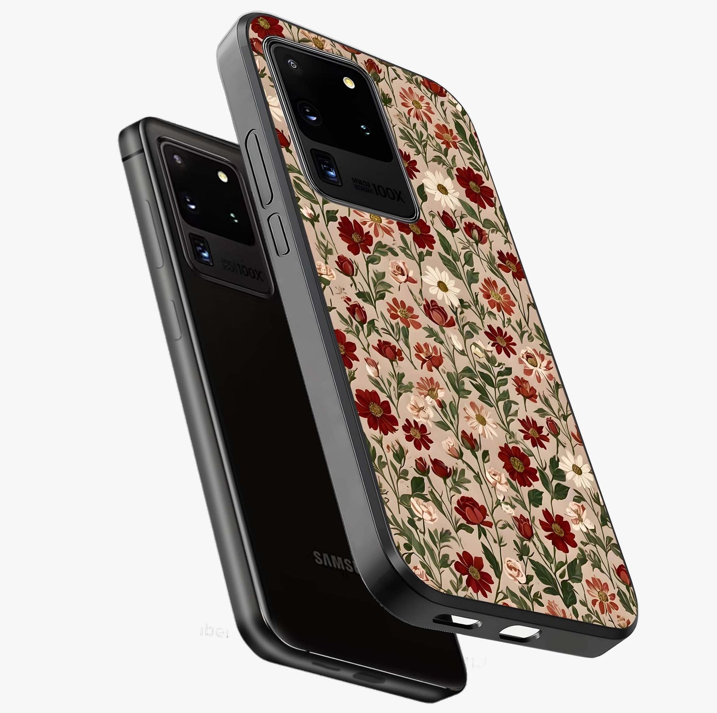 Biege Flower With Leaf Glass Case displayed in angled mockup highlighting minimal floral leaf design and elegant aesthetic.