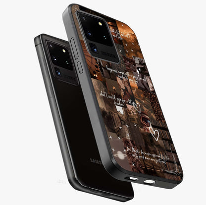 Bittersweet Aesthetic Chaos Glass Case displayed in angled mockup highlighting expressive abstract artwork and edgy aesthetic theme.