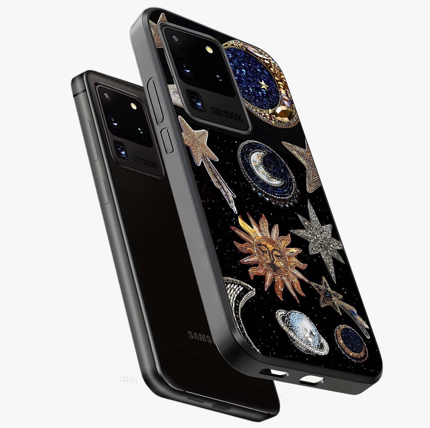 Celestial Gem Constellations Glass Case displayed in angled mockup highlighting gemstone inspired constellation design.