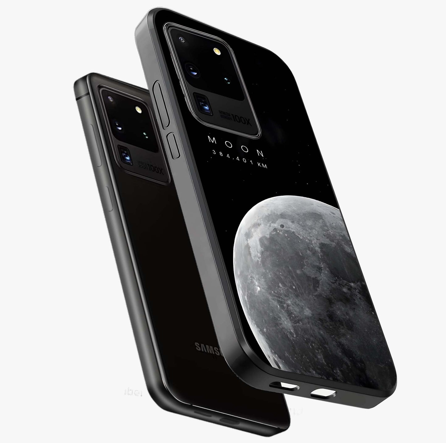 Cosmic Moon Glow Glass Case displayed in angled mockup highlighting celestial moon design with cosmic aesthetic theme.