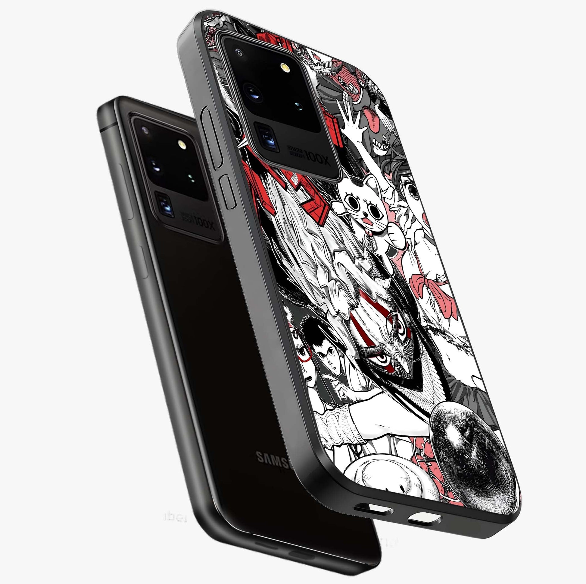 Crimson Chaos Panel Glass Case displayed in angled mockup highlighting chaotic panel style design with modern graphic theme.