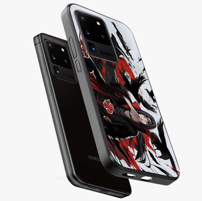 Crimson Crow Illusion Glass Case displayed in angled mockup highlighting mysterious crow graphic with dark aesthetic style.